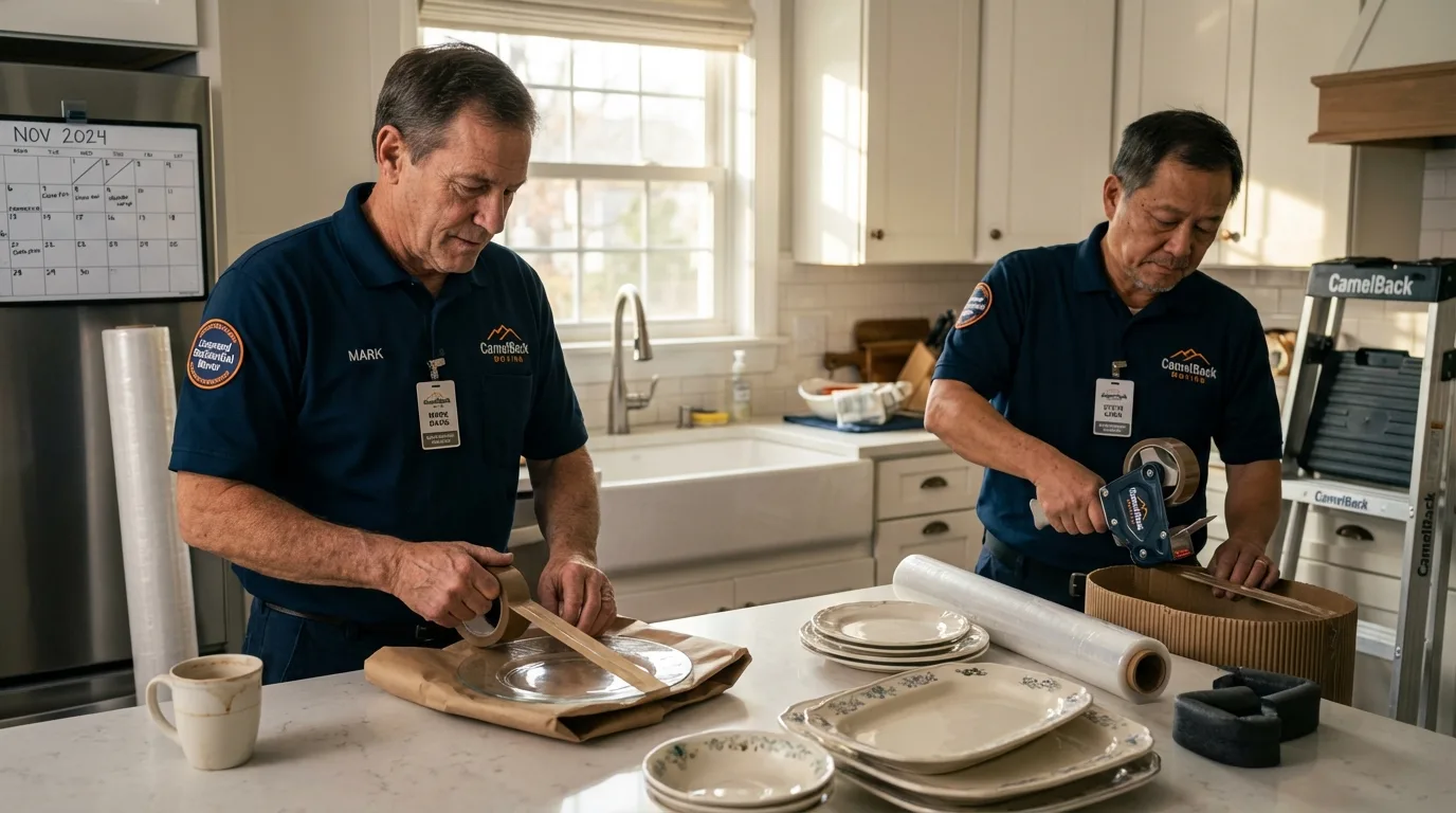 Professional crew packing kitchen dishware in Brady, TX